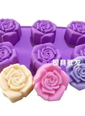 供应硅胶蛋糕模具 手工皂香皂模具 六连新玫瑰模具烘焙模 耐高温