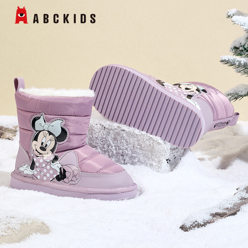 Abckids雪地靴2025秋冬儿童加绒棉鞋中小童保暖女童宝宝户外靴子