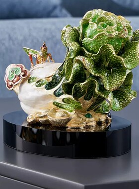 招财进宝珐琅彩白菜摆件