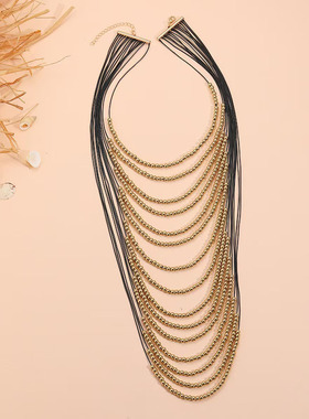 时尚多层金色珠子夸张女士项链复古个性夸张宴会礼服派对摄影配饰