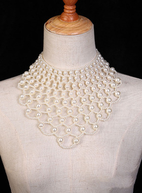 欧美夸张脖子颈链欧式复古婚纱礼服饰品优雅扇形披肩镂空珠串项链