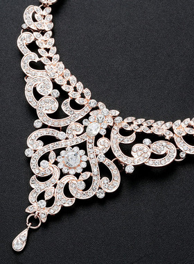 新娘夸张水钻项链耳环首饰套装