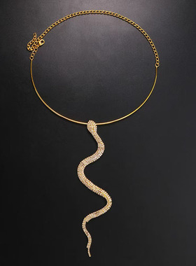 欧美时尚简约奢华水钻夸张蛇形大吊坠项圈女短项链礼服派对配饰品