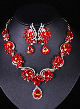 水晶宝石项链耳环女年会配饰品