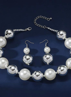 人造仿珍珠塑料水波链女圆珠项链