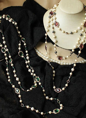 人造玻璃合金圆珠女中长款毛衣链