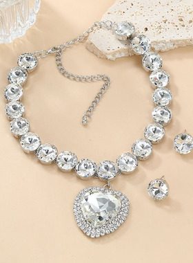 人造水晶玻璃合金女短项链两件套