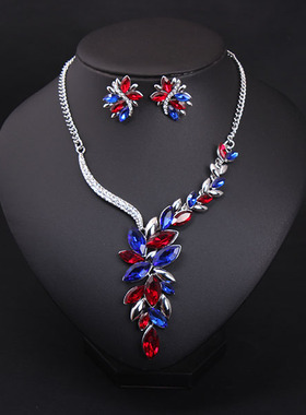 欧美混色水滴女人礼服舞台项链