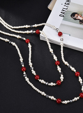 日韩水晶多层中长百搭外套珍珠