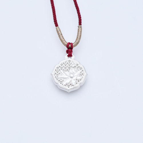 足银S999吊坠国风新中式莲花项坠项链福字平安锁手工编织红绳挂饰 - 图3