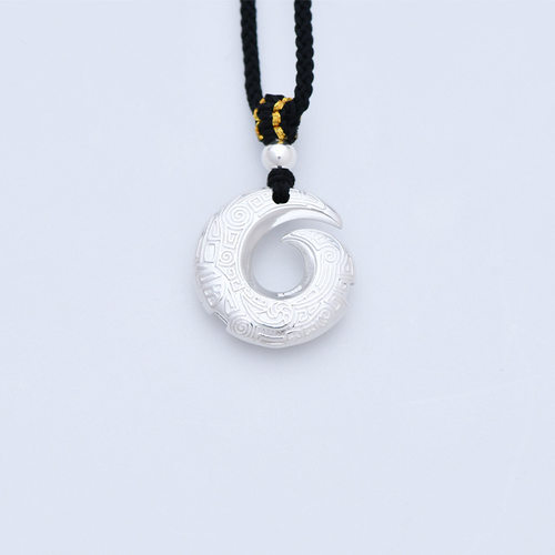 S999纯银时来运转平安扣项链足银吊坠时尚手工编织抽绳挂件配件 - 图3