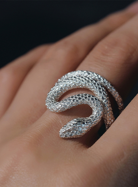 鐦KAI原创设计 錾刻新版蛇戒指 高级感小众暗黑风s925纯银戒指环