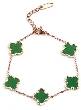 洗手洗澡不用摘钛钢四叶草镯手链