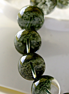 绿幽灵手链 墨绿翠绿聚宝盆绿幽灵珠串 非巴西的赞比亚绿幽灵手串