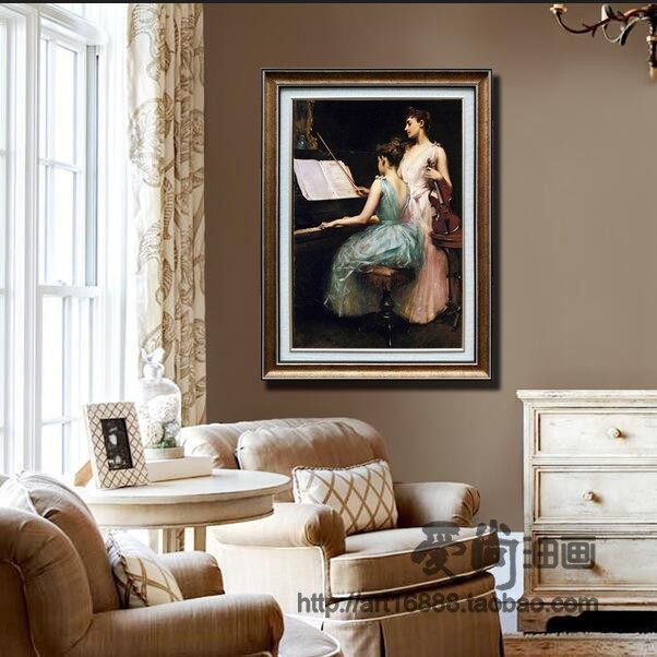 弹钢琴音乐人物装饰画欧式框琴房琴行喷绘油画美式竖幅古原艺术画,淘宝优惠券,粉丝福利购,淘宝优惠卷