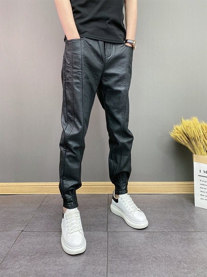 Leather pants plus fleece warm and windproof casual leather pants