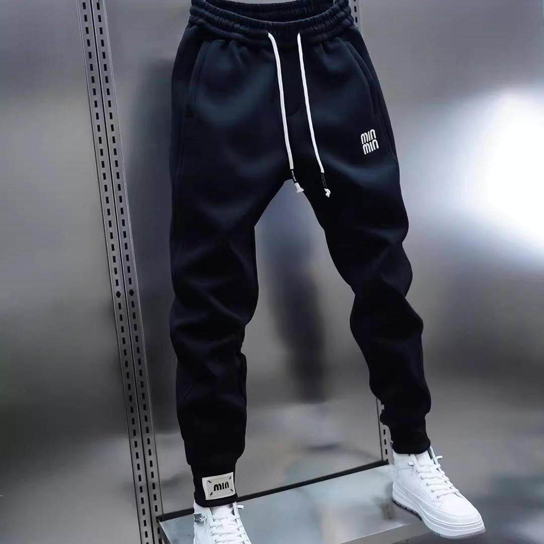 潮牌秋冬季新款男士加绒加厚卫裤简约刺绣束脚哈伦裤松紧腰休闲裤,淘宝优惠券,粉丝福利购,淘宝优惠卷