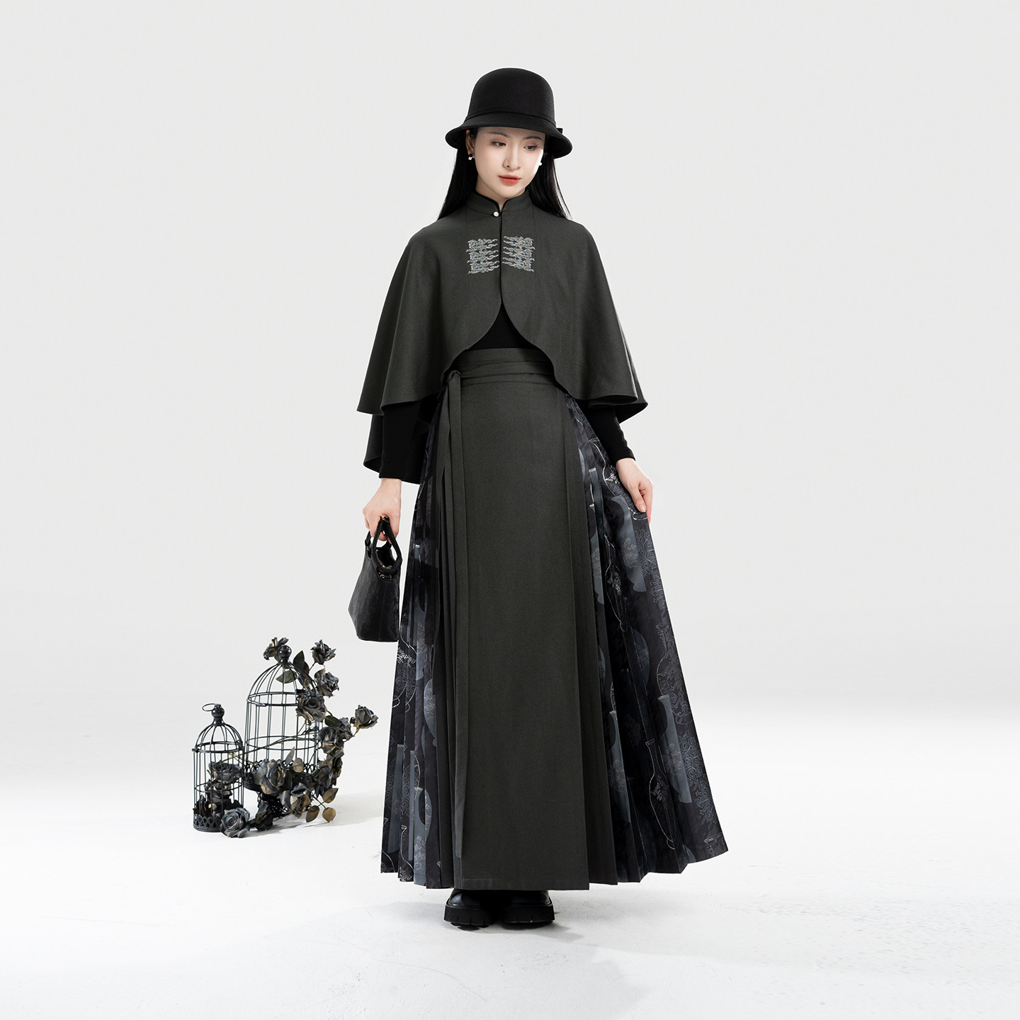 织造司[雾珐琅]新中式立领斗篷马面裙改良三裥裙鱼尾半身裙长裙女,淘宝优惠券,粉丝福利购,淘宝优惠卷