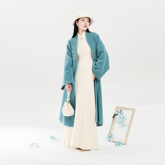 Отделение ткачества Hu Xinxue Han с элементом вышивки, простое двубортное шерстяное пальто, куртка, маленькое платье с длинными рукавами и воротником-стойкой для женщин