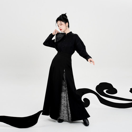 织造司[唐锦星辰]原创新中式织银团花铺褶改良三裥裙国风半身裙女 - 图3