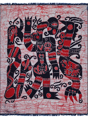 贵州苗族手工蜡染画壁挂70x90cm卡通图腾系列蜡染布艺装饰画