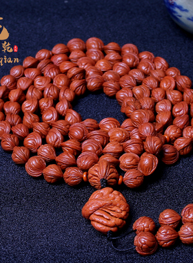 龙纹桃核108颗脖挂野生1.0红籽