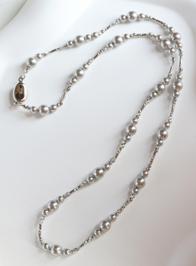 灰芒施家铂金灰珍珠项链毛衣链