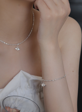 银亮铃兰花吊坠手链通体S925银