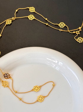 95折繁花银长款镂空车花项链