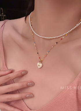甜系少女心项链女桃心锁骨链叠戴