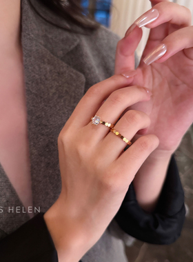 MISS HELEN单钻蜂巢戒指女气质精致百搭叠简约首饰送生日礼物