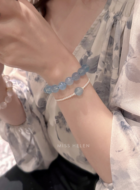 海蓝宝单圈手链女水晶手串送礼物