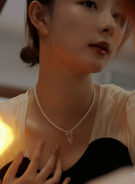 蝴蝶丝带天然珍珠气质通勤项链