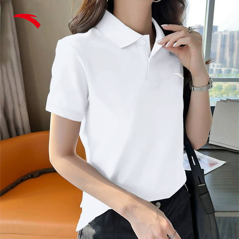 安踏POLO衫T恤女士短袖快干棉透气翻领正肩显瘦跑步休闲运动上衣 - 图0