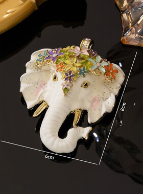 Vintage青岛饰品中古Vintage项链吊坠珐琅彩多色花朵可爱大象kf