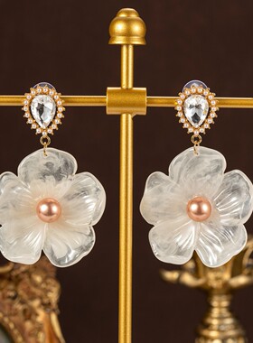vintage中古vintage项链华丽轻奢树脂感法式花朵串珠晕染花纹女