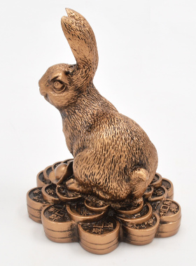 树脂立耳铜钱兔子摆件礼品客厅卧室风水家居摆件