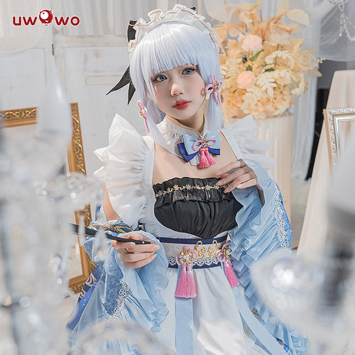 现货Uwowo悠窝窝原神神里绫华同人女仆cosplay服装女凌华连衣裙 - 图0