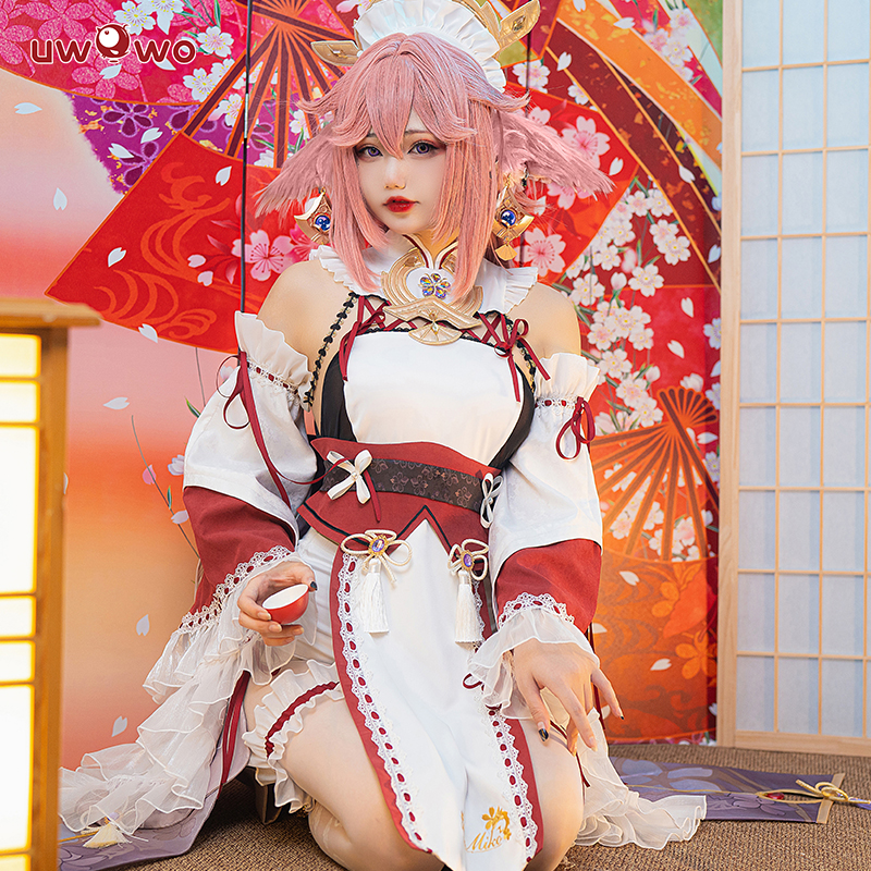 uwowo 原神　同人　八重神子　和風メイト服　コスプレ 猫屋小舗 原神 コスプレ 八重神子 桜鈴狐畔 同人 衣装