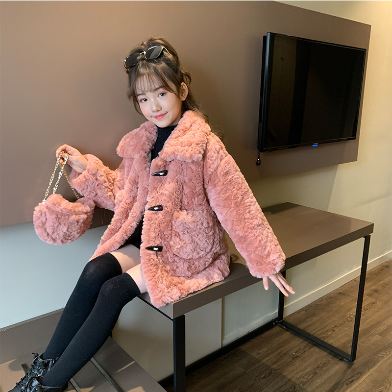 女童羊羔毛外套秋冬季韩版皮毛一体 巴布妙妙屋普通外套