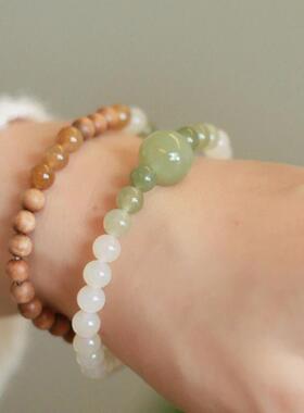 天然印度崂山檀香珠两圈手镯和田玉清水光变色玉镯原妇女