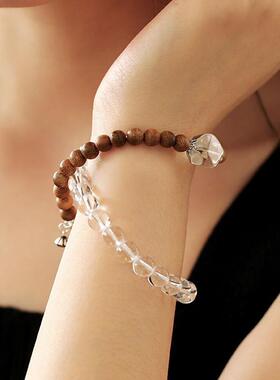 天然文莱达拉干老料沉香手链搭配白水晶随形圆珠原创款手串沉水级