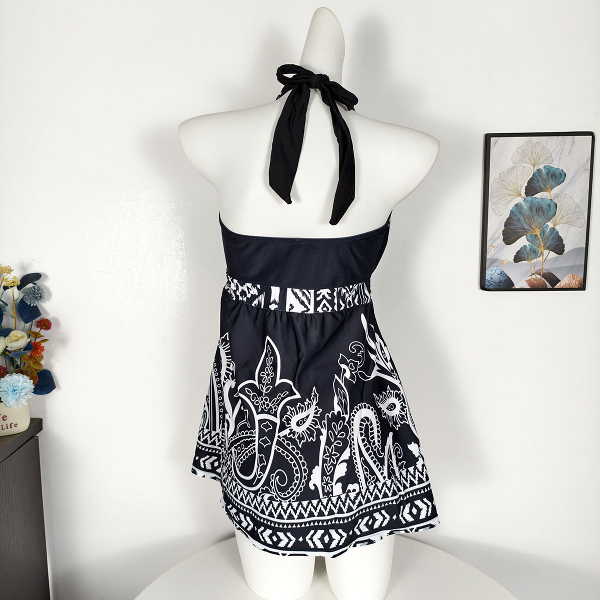 欧美大码泳衣套装挂脖绑带露背带胸垫分体泳装防走光平角裤两件套,淘宝优惠券,粉丝福利购,淘宝优惠卷