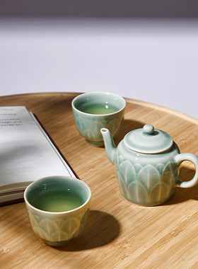 好运莲年龙泉青瓷茶具套装茶杯茶