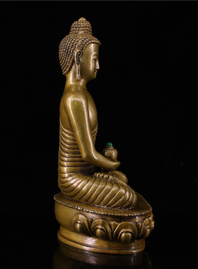 黄铜无量寿佛古玩铜像手工打造镶