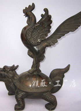 铜鸡踏龙龟铜龙龟锦鸡摆件工艺品