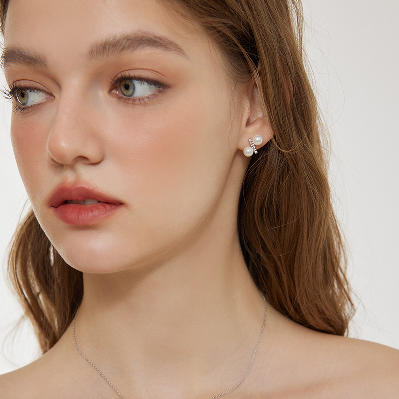 aviho 设计感百分比造型耳钉微镶锆石小众轻奢百搭气质珍珠耳环饰