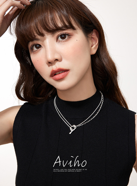 Aviho冷淡风简约银色毛衣链