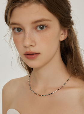 aviho不规则碎银子碧玺色项链