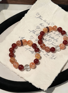 天然红胶花红玛瑙水晶手串女时尚轻奢精致百搭高级手链女生日礼物
